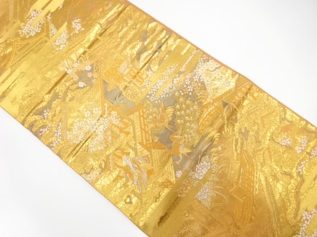 平安人物に屋敷風景模様織り出し袋帯